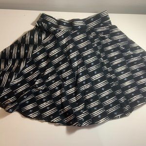 Black Patterned Skater Skirt